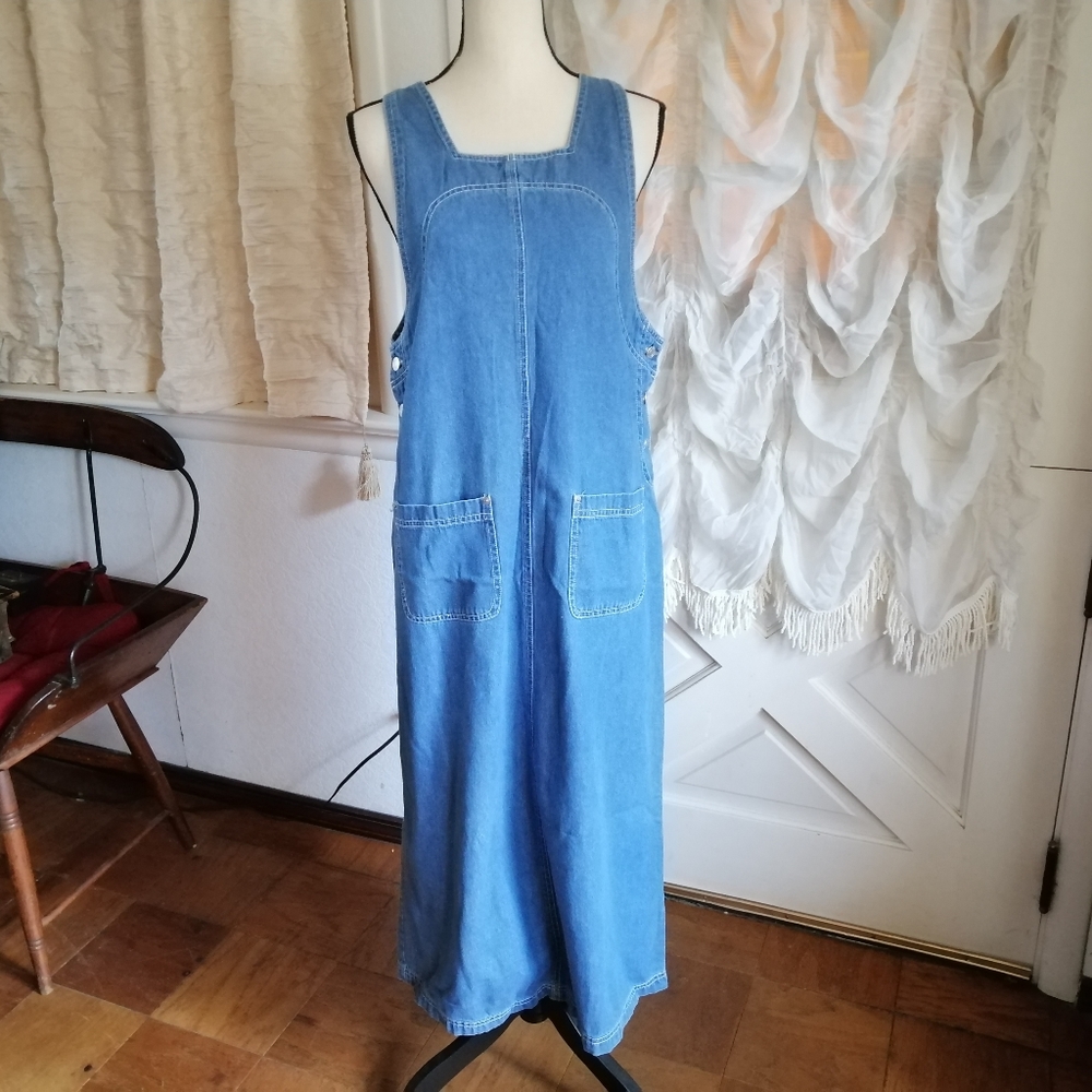 Women Denim Dress size M Sleeveless Midi  Pockets Adriana Sport